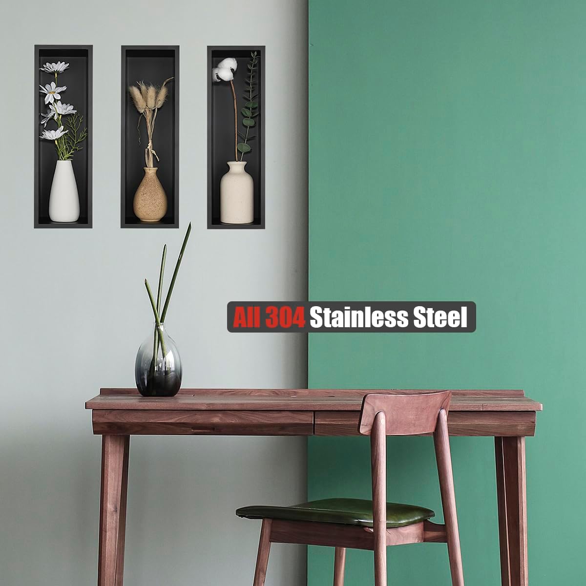 JQK Shower Niche No Tile Need, 4"×14" Matte Black Bathroom Insert Shelf, 304 Stainless Steel Recessed Shower Caddy Organizer Storage, SNL414-PB