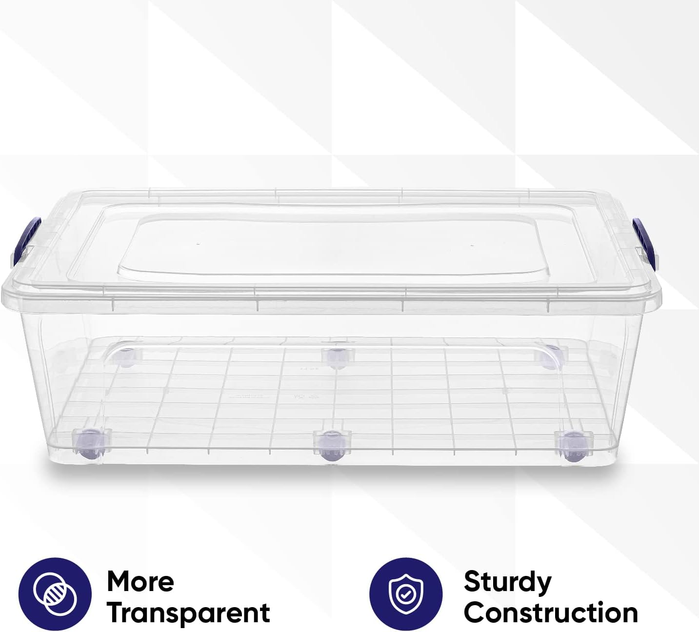 Superio Storage Bins with Lids- Clear Boxes for Organizing, Stackable Plastic Containers- BPA Free, Non-Toxic, Odor Free, Organizer for Home, Office, Dorm (8 Pack, 42 Qt (Under Bed-Wheeled))