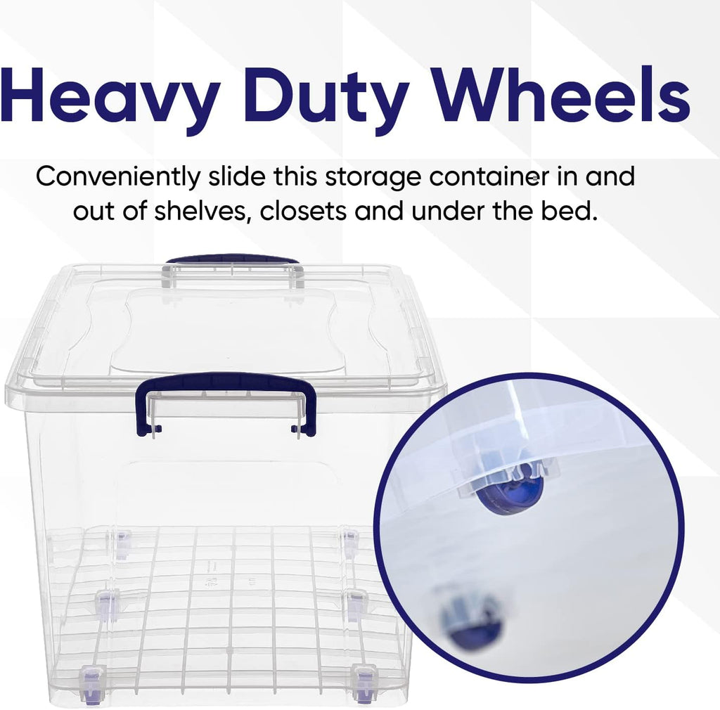 Superio Storage Bins with Lids- Clear Boxes for Organizing, Stackable Plastic Containers- BPA Free, Non-Toxic, Odor Free, Organizer for Home, Office, Dorm (6 Pack, 44 Qt (Wheeled))