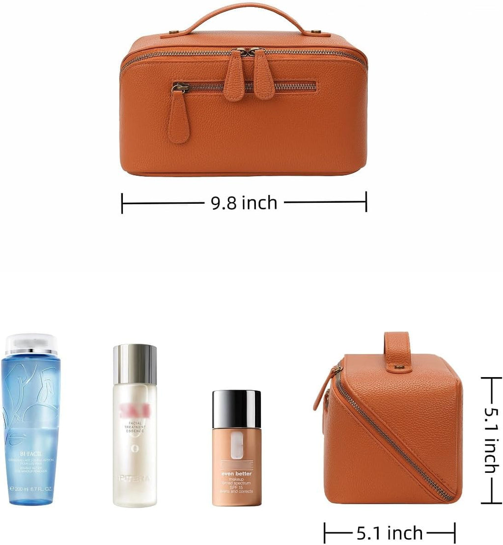 Travel Makeup Bag Large Capacity Cosmetic Bags for Women Waterproof Make up Organizer Toiletry Bag Open Flat Portable with Divider with Handle Pouch (Brown, 3L)