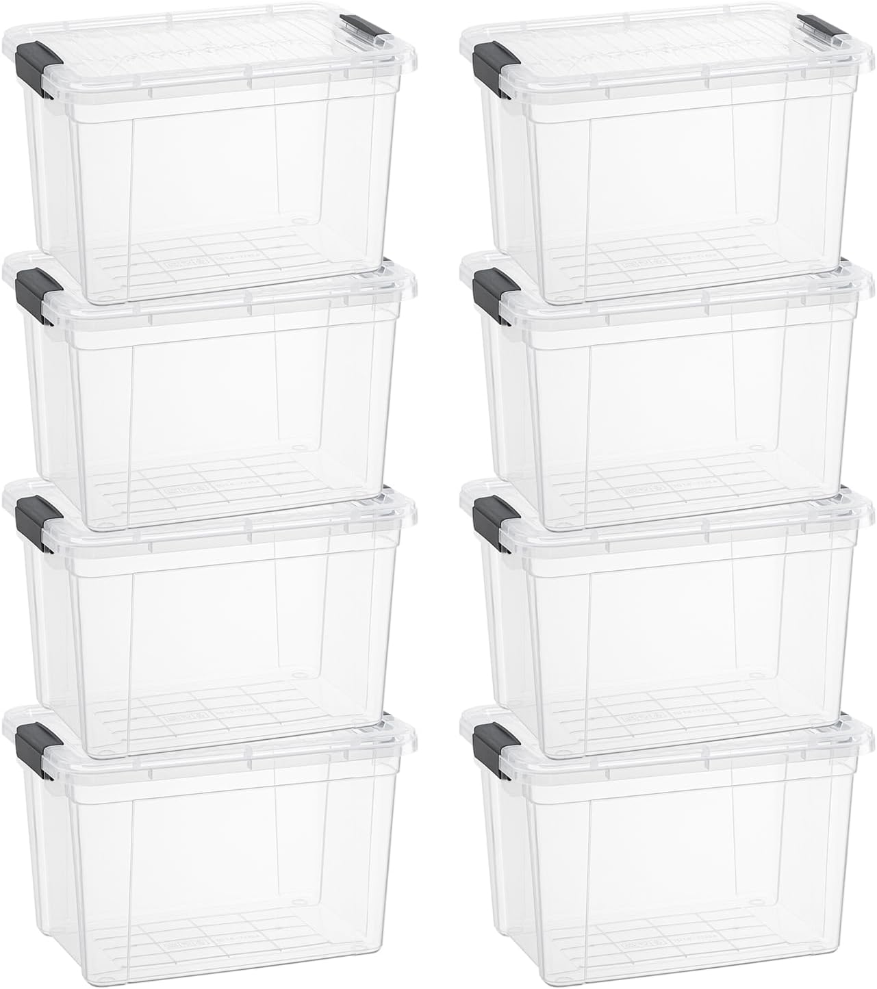 Superio Clear Storage Boxes with Lids, 4.75 Quart Plastic Container Bins for Organizing, Stackable Crates, BPA Free, Non Toxic, Odor Free, Organizers for Home, Office and Dorm, 8 Pack