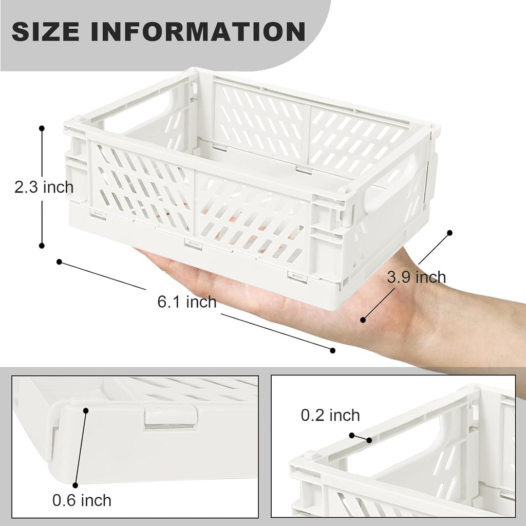 Small Pastel Plastic Storage Bins 2Pcs Foldable Pastel Crates Plastic Basket Colorful Storage Containers Baskets for Classroom Kitchen Office Bedroom Desktop Home Decor (White 5.8" x 3.8" x 2.2")