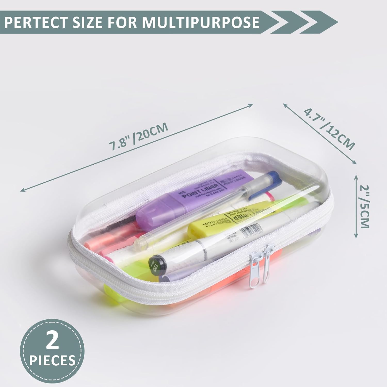 Set of 2 - Hard Sided Clear Zipper Case for Storage - Professional-Grade Plastic Hard Shell Zippered Organizers, Cosmetic Bag, Snack Bins