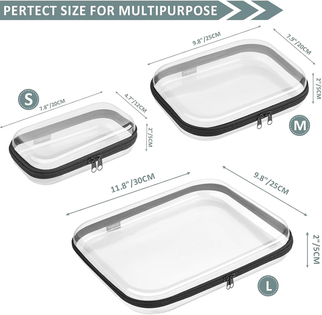 Hard Sided Clear Zipper Case for Storage- Professional-Grade Plastic Clear Zipper Pencil Case,Toy Storage Bins, Toiletry Pouch, Travel Organizer, Cosmetic Bag（Black,3 Pack, LMS）