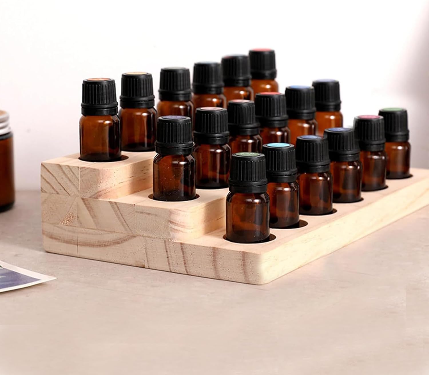 2 Pack Solid Wood Essential Oil Organizer 3-Tier Display Stand Holder Essential Oils Racks Tabletop Storage Rack for 5-20ml Bottles Perfumes and Nail Polish Compact Shelf