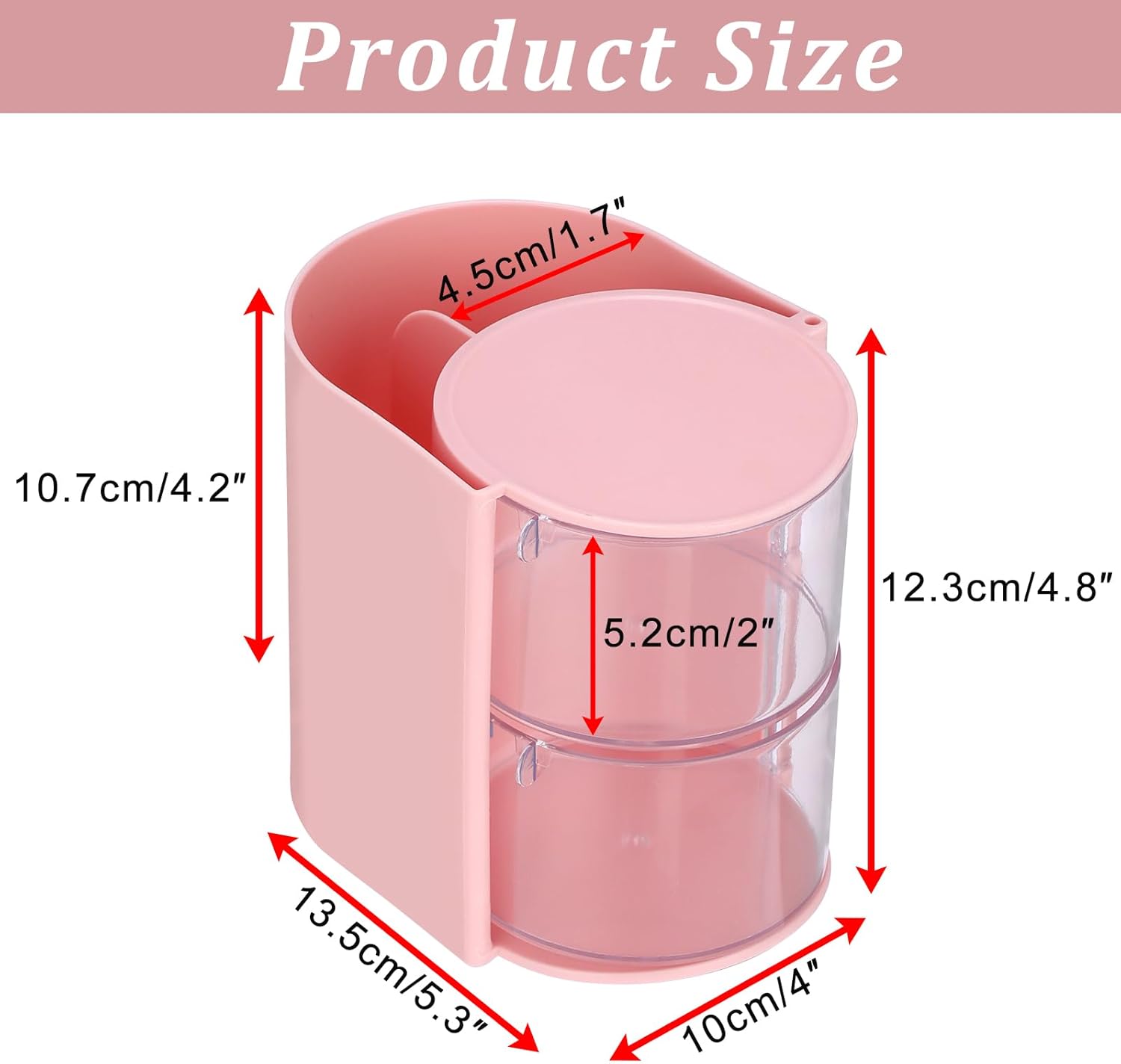 Plastic Hair Accessories Organizer with Brush Holder Rotating Makeup Container Jewelry Storage Box for Vanity Bathroom Countertop, 2-Layer Pink