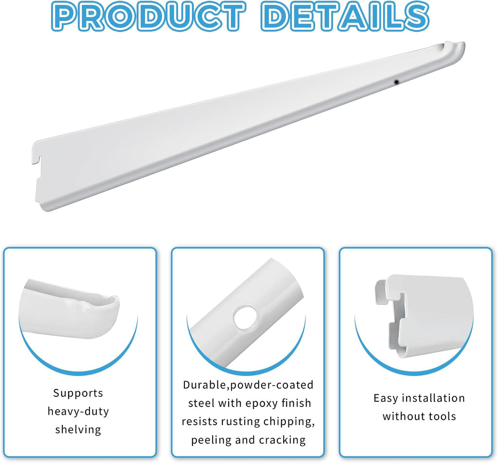 10 Pack 15‑Inch Adjustable Wire Shelf Brackets – Heavy‑Duty Double‑Track Closet & Wall Shelving System Supports（White）