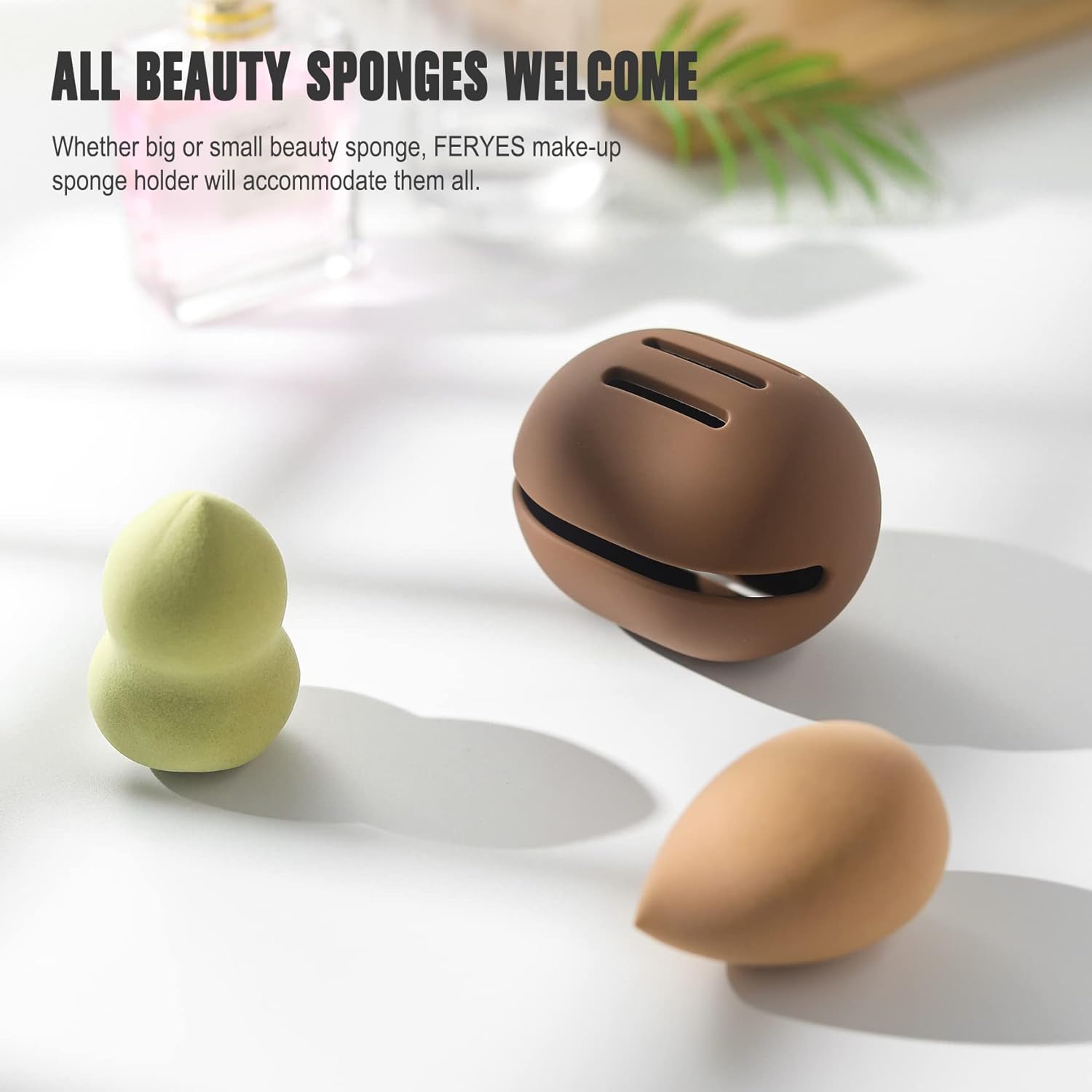 FERYES 2 PCS Makeup Sponge Holder – Shatterproof Eco-Friendly Silicone Beauty Make Up Blender Case for Travel - Brown