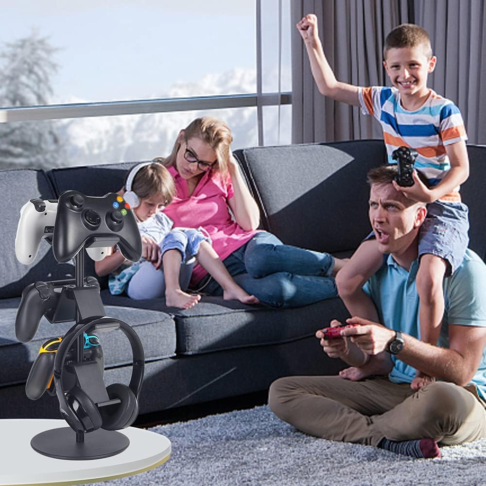 Controller Stand 3 Tier,Headphone Holder, Multi Adjustable Game Controller Headset Hanger for All Universal Gaming PC Accessories, Xbox PS4 PS5 Nintendo Switch(Smart Black)