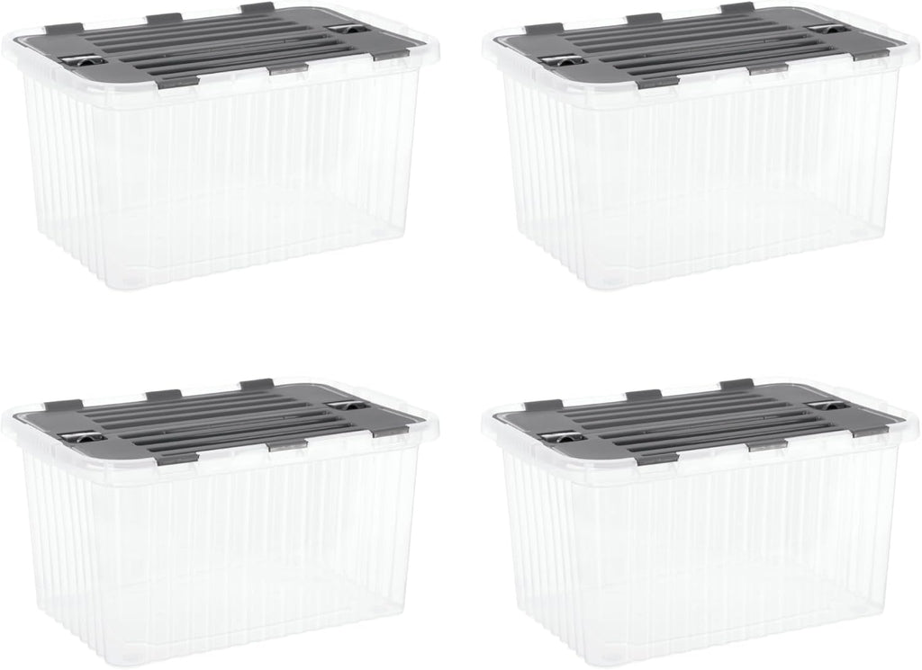 Superio Storage Bins with Lids, Clear Plastic Containers for Organizing, Stackable Totes, BPA Free, Odor Free, Organizer Boxes for Home, and Dorm, 35 Quart (4 Pack, 20.25"x14"x10.5")