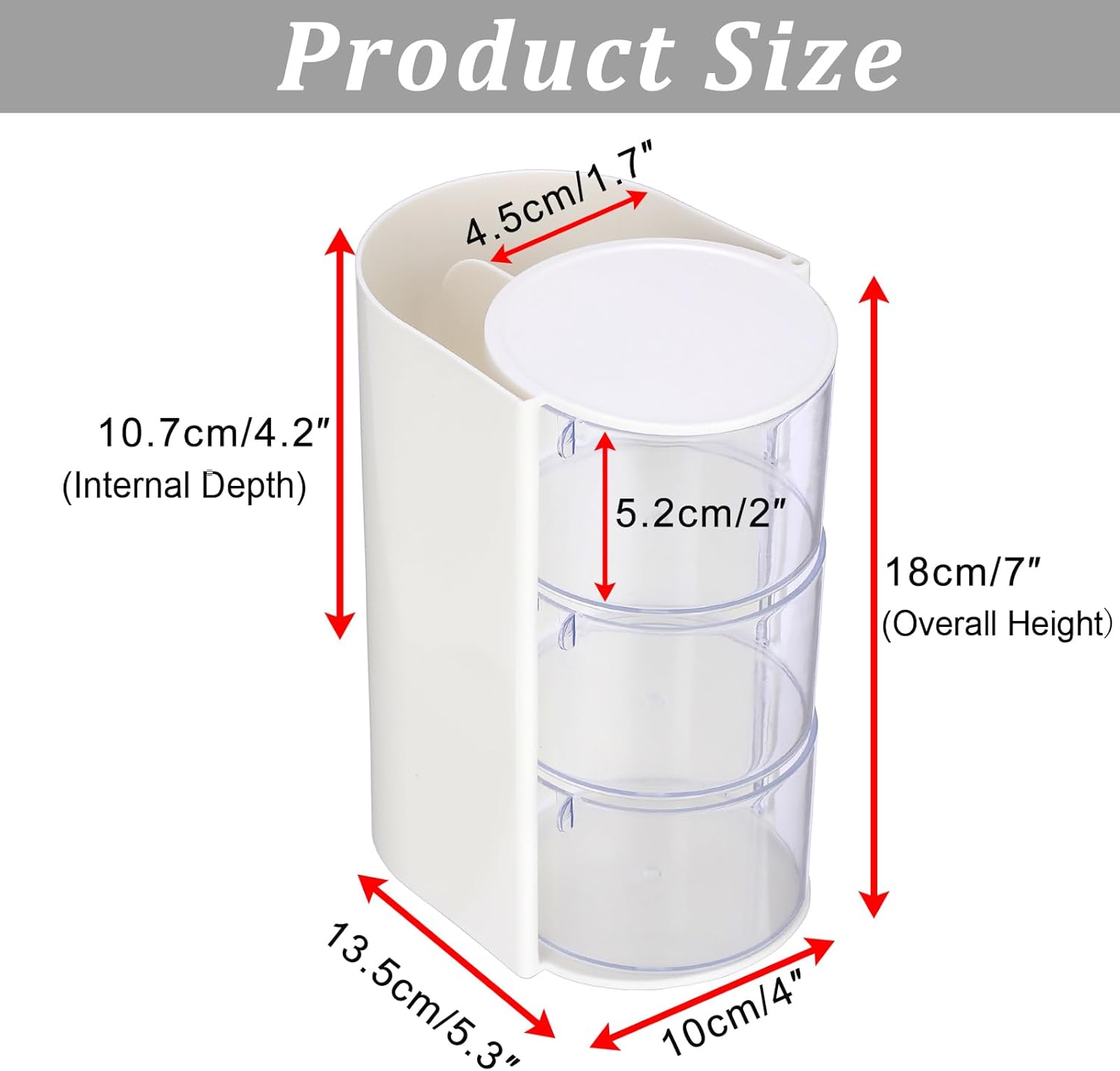 Rotating Accessories Organizer with Comb Holder Plastic Hair Clips Storage Container Cosmetic Storage Box for Makeup Sponge Brush, 3-Layer White