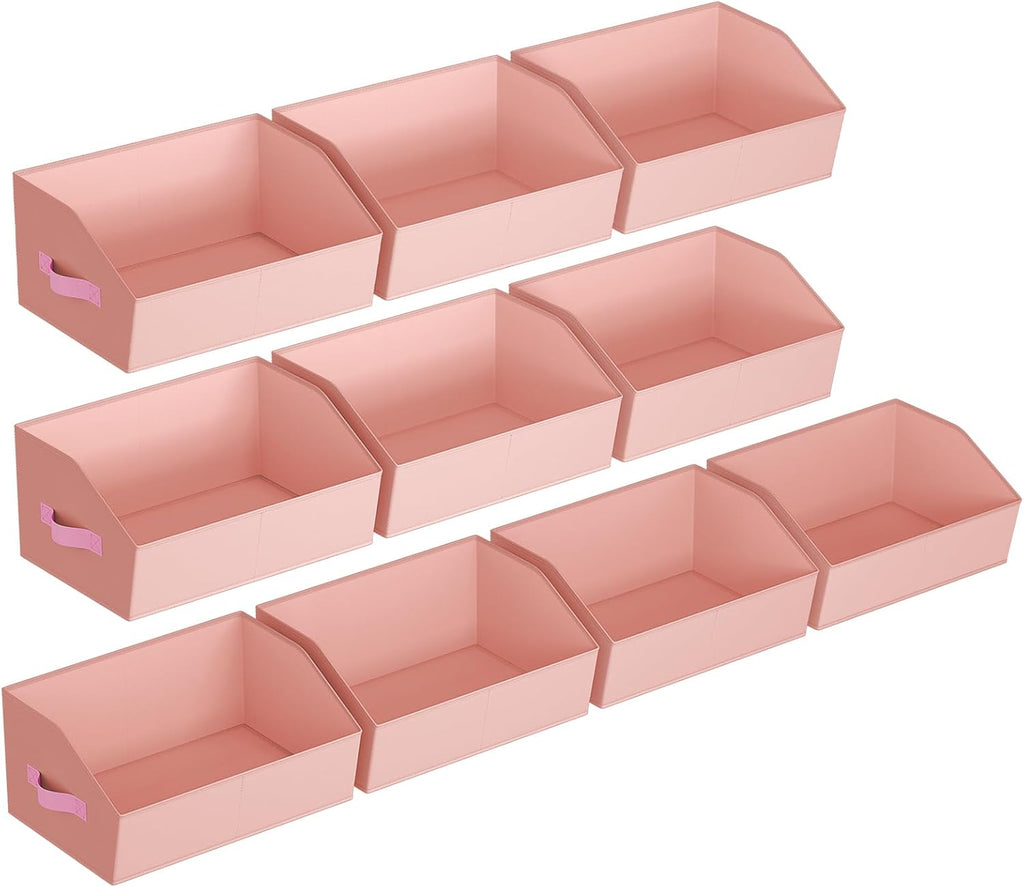 Closet Baskets for Shelves Trapezoid - Decorative Storage Baskets with Handle, Closet Bins for Organization, Shelf Storage Bins for Clothes, Books, Home, Office, 10 Pack, Pink