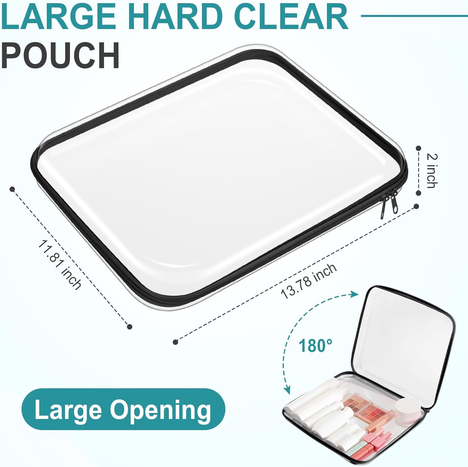 Sanwuta 6 Pcs Clear Hard Zipper Case Hard Plastic Zipper Pouches Transparent Makeup Bag Pencil Pouches for Travel Snacks Christmas Trinket Storage Organizer Box(Black,13.78 x 11.81 x 2 Inch)
