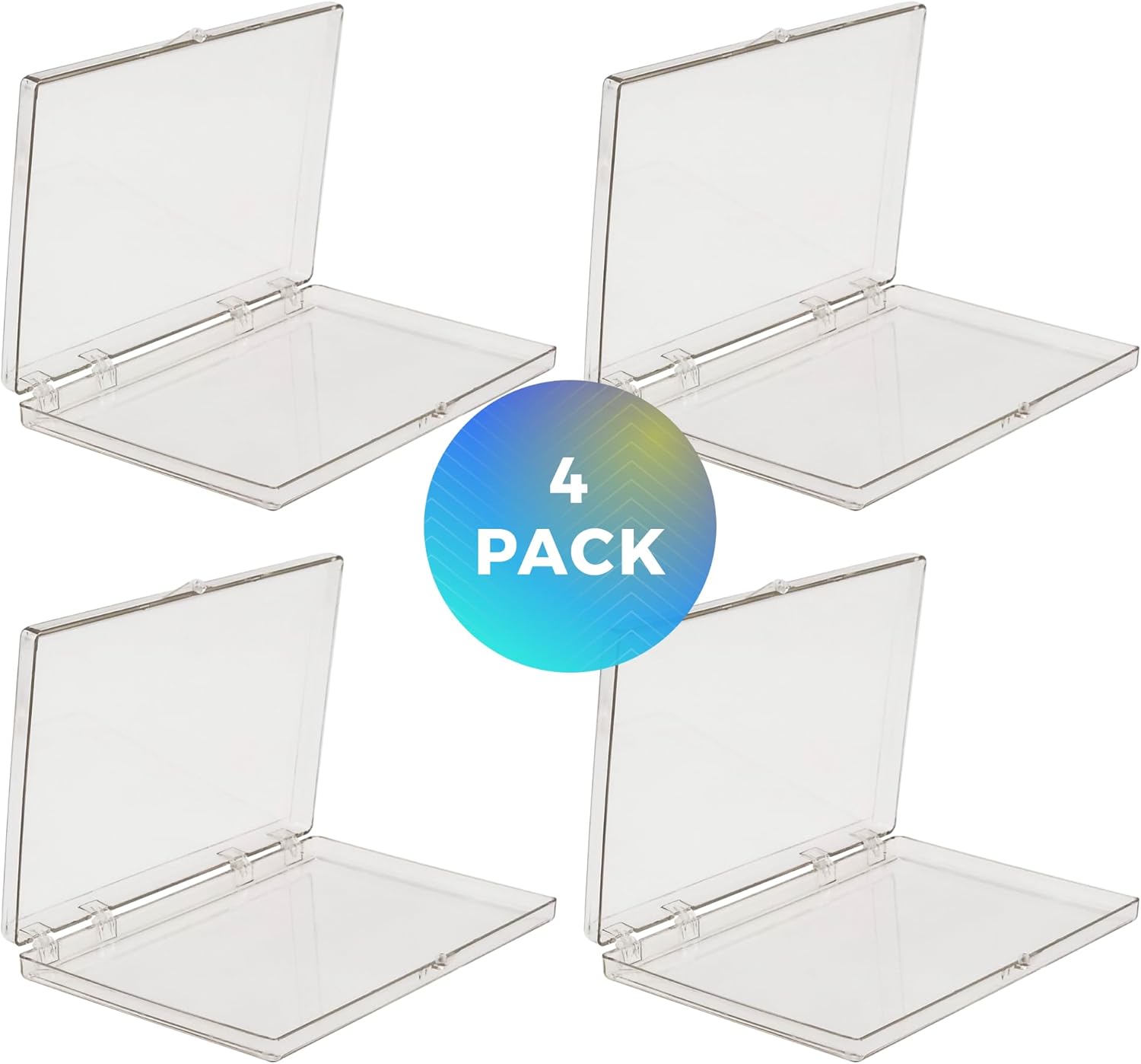 4-Pack Clear Hinged Plastic Containers, Keepsake Storage Boxes, 6" L x 4" W x 1/2" H, Made in USA, Plastic Display Case and Storage Containers