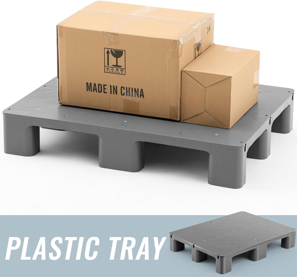 1 Pcs Plastic Pallet for Basement Storage Easy Stack Lightweight Floor Pallet Display Flooring Room Supermarket Christmas, Support up to 2000 Lbs (31.5'' L X 24'' W X 4.7'' H,Grey)