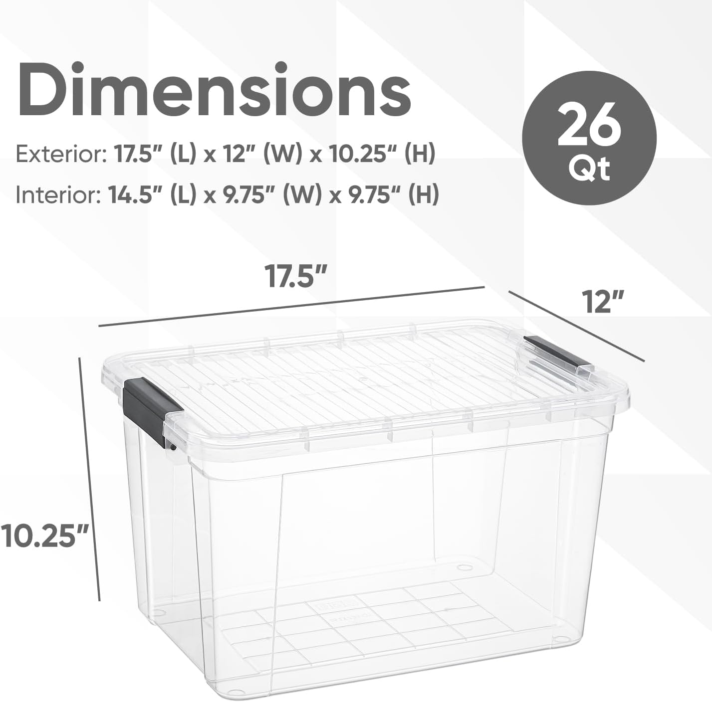 Superio Clear Storage Boxes with Lids, 26 Quart Plastic Container Bins for Organizing, Stackable Crates, BPA Free, Non Toxic, Odor Free, Organizers for Home, Office and Dorm, 8 Pack