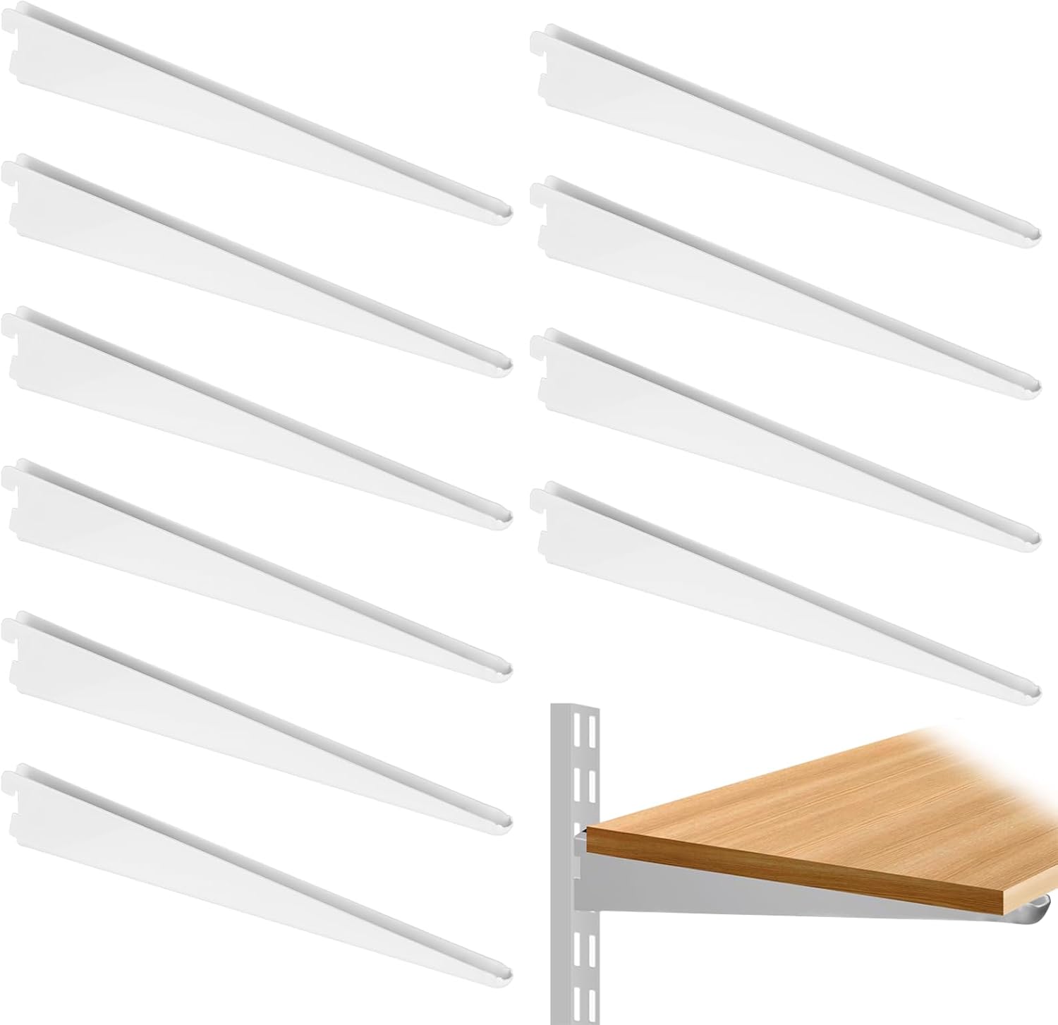 10 Pack 9‑Inch Adjustable Wire Shelf Brackets – Heavy‑Duty Double‑Track Closet & Wall Shelving System Supports（White）