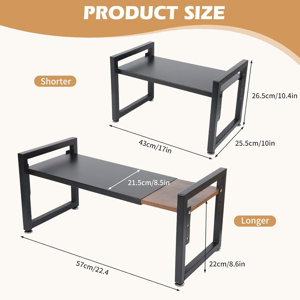 1 Pack Spice Racks, Expandable Adjustable Stackable Kitchen Organizer, Cabinet Shelf for Space-Saving, Counter Shelf for Cabinets, Countertop, Cupboard, Wood and Metal, Home kitchen Storage Rack