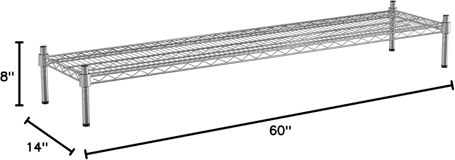 14" x 60" NSF Chrome Wire Stationary Dunnage Storage Rack with 8" Posts, Ideal for Commercial Kitchen, Home, Garage, Warehouse, Shelters
