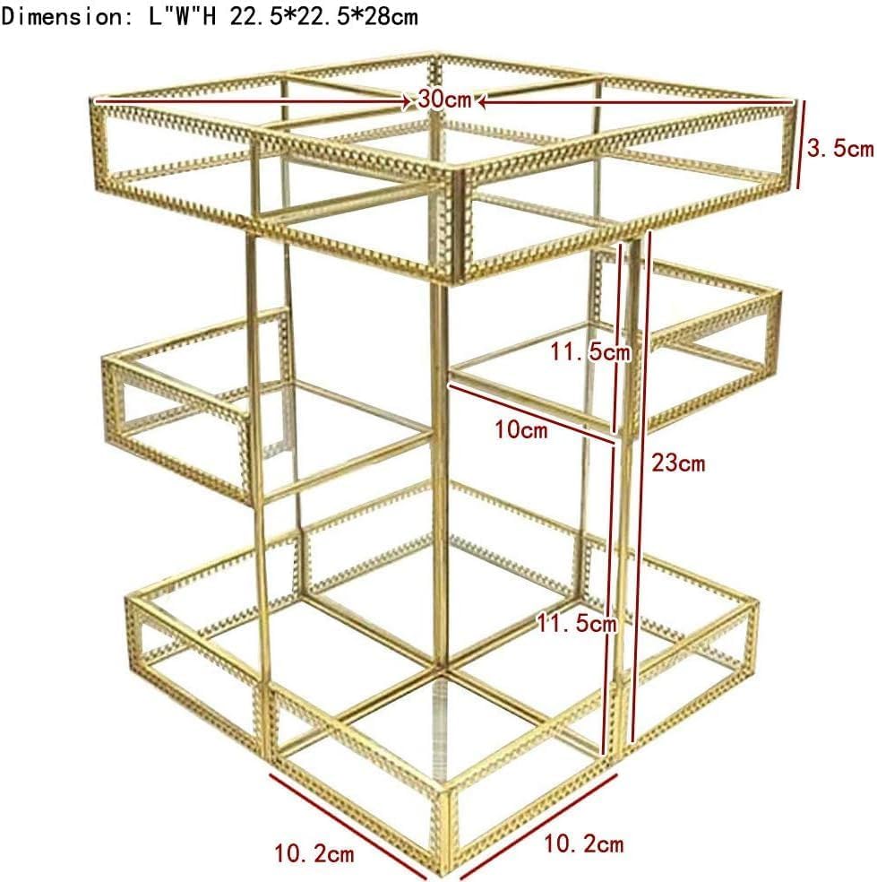 4-Tier Golden 360 Degree Rotation Cosmetic Organizer -Premium Spinning Perfume Tray,Large Capacity Beauty Display for Countertop,Vanity or Bathroom Dorm Room-Tempered Glass&Sturdy Metal