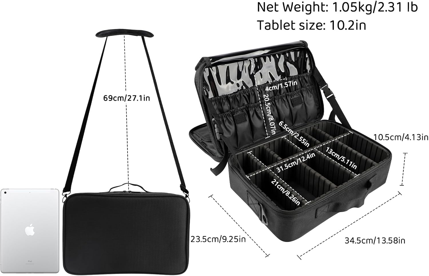 JOURMON Travel Makeup Train Case,Large Capacity Cosmetic Bags for Women,Portable Makeup Bag Organizer with Adjustable Dividers & Shoulder Strap