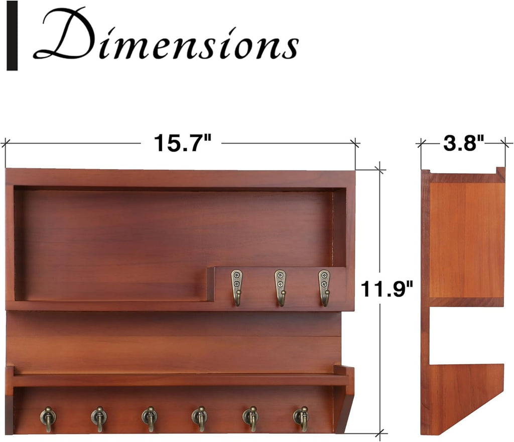 Innovation Key and Mail Holder for Wall, Key Holder Wall Mount, Mail Organizer with 9 Hooks, Auburn