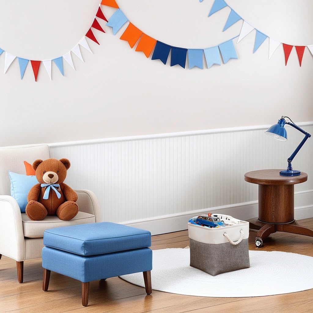 Fabric Storage Bins, 11 inch cube storage bins with Handles, 11x11cube storage organizer bins, Collapsible Storage Bins for Shelves and Home, Cubby Storage Cubes (white-gray, 10.5x10.5x11in)