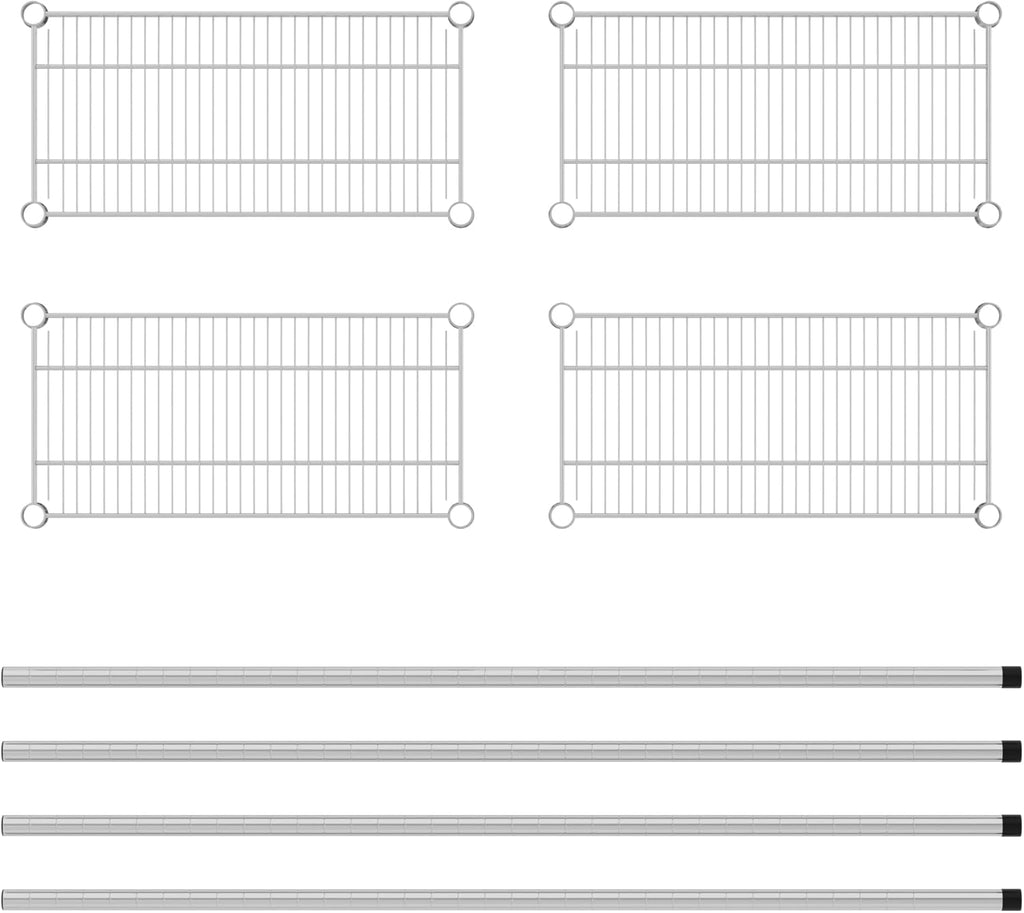 Commercial NSF Listed Chrome Stationary Wire Shelving Kit 12" x 24" x 54", with 4 Shelves Perfect for Warehouse, Walk-in Refrigerator, Freezer, Grocery Store, Restaurant, Dishroom