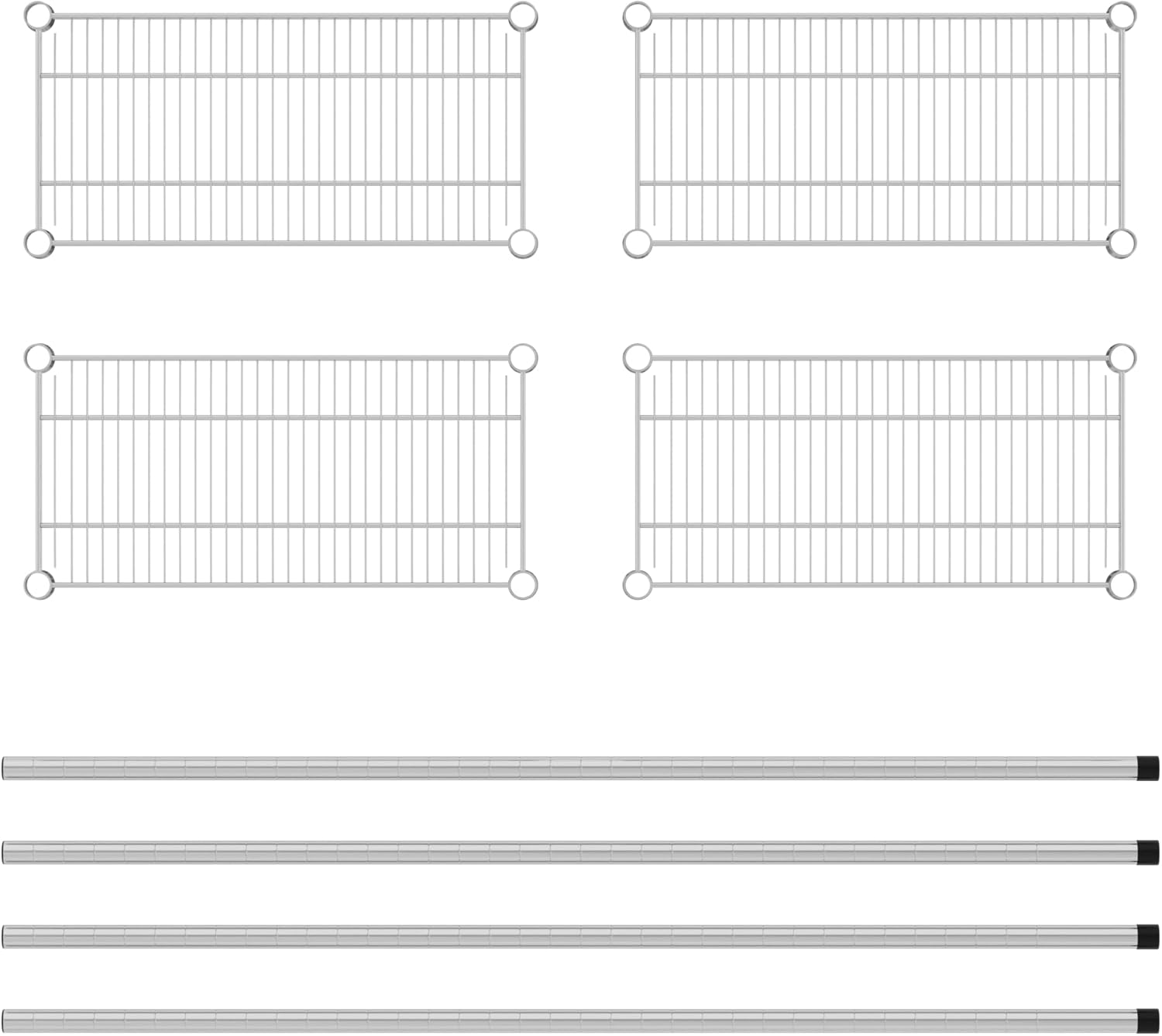 Commercial NSF Listed Chrome Stationary Wire Shelving Kit 12" x 24" x 54", with 4 Shelves Perfect for Warehouse, Walk-in Refrigerator, Freezer, Grocery Store, Restaurant, Dishroom