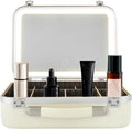 White Rectangular Makeup Case with Mirror, Travel Makeup Bag with Adjustable LED Light in 3 Colors, Portable Train Suitcase for All Kinds of Cosmetics