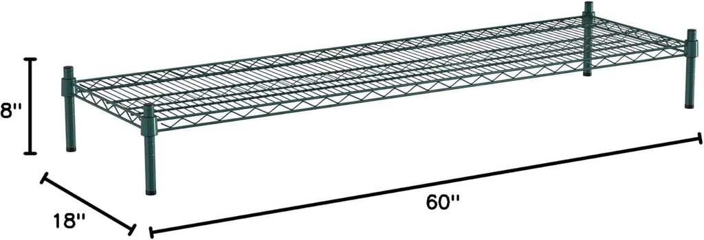 18" x 60" NSF Green Wire Stationary Dunnage Storage Rack with 8" Posts Ideal for Commercial Kitchen Home Garage Warehouse Shelters