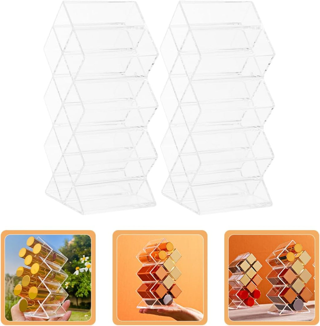 Luxshiny 2Pcs Clear Acrylic Lipstick Organizer with Compartments Dustproof Makeup Display Holder for Lip Gloss Liquid Solid Lipstick Storage Bedroom Supply Vanity Organizer
