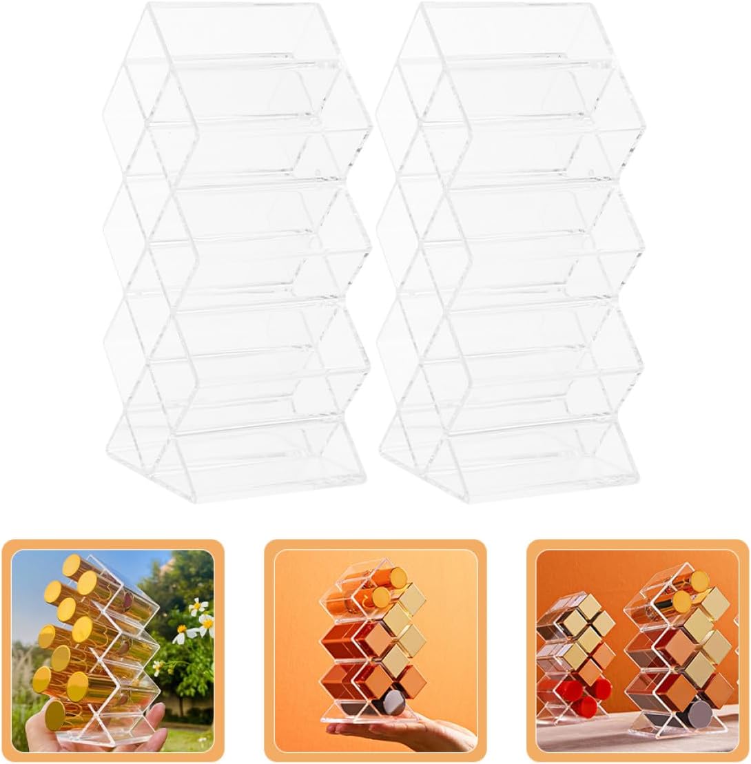 Luxshiny 2Pcs Clear Acrylic Lipstick Organizer with Compartments Dustproof Makeup Display Holder for Lip Gloss Liquid Solid Lipstick Storage Bedroom Supply Vanity Organizer
