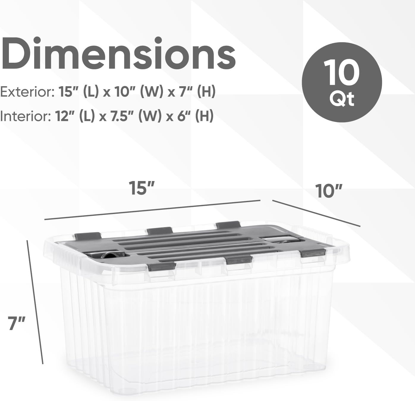 Superio Storage Bins with Lids, Clear Plastic Containers for Organizing, Stackable Totes, BPA Free, Odor Free, Organizer Boxes for Home, and Dorm, 10.5 Quart (2 Pack, 15"x10"x7")