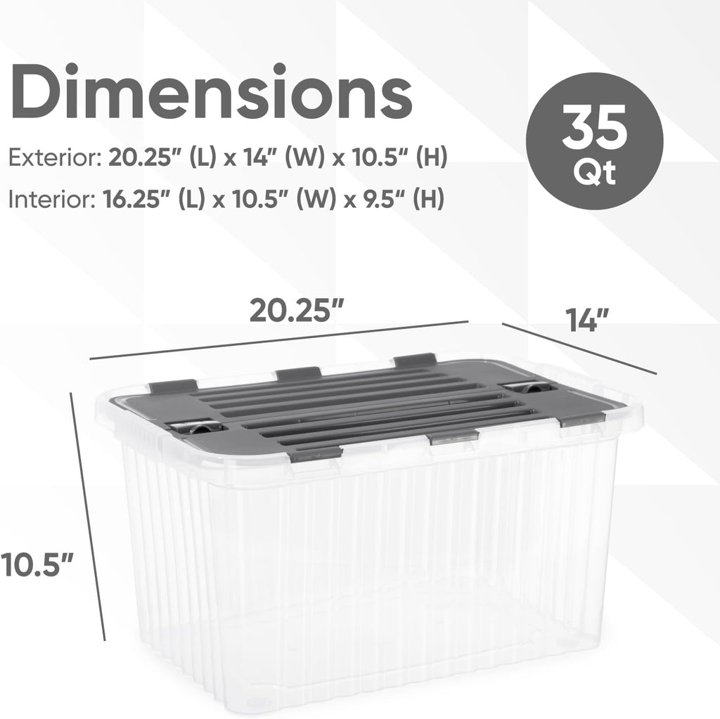 Superio Storage Bins with Lids, Clear Plastic Containers for Organizing, Stackable Totes, BPA Free, Odor Free, Organizer Boxes for Home, and Dorm, 35 Quart (4 Pack, 20.25"x14"x10.5")