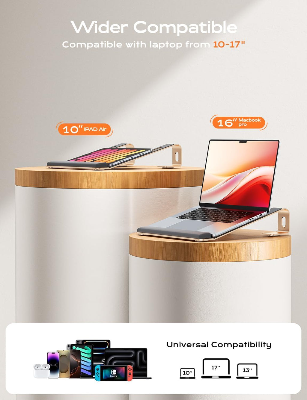 Laptop Stand for Desk, Laptop Stand with Wrist Support, Ergonomic Detachable Laptop Riser, Mount, Holder Notebook Computer Stand for MacBook Air Pro, HP, Dell, XPS, HP (10-17") Laptops - Gold