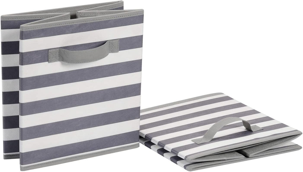 Amazon Basics Cube Organizer Storage Bins Handles, Collapsible Fabric, Pack of 6, 13"x13"x13", White/ Light Grey Stripe