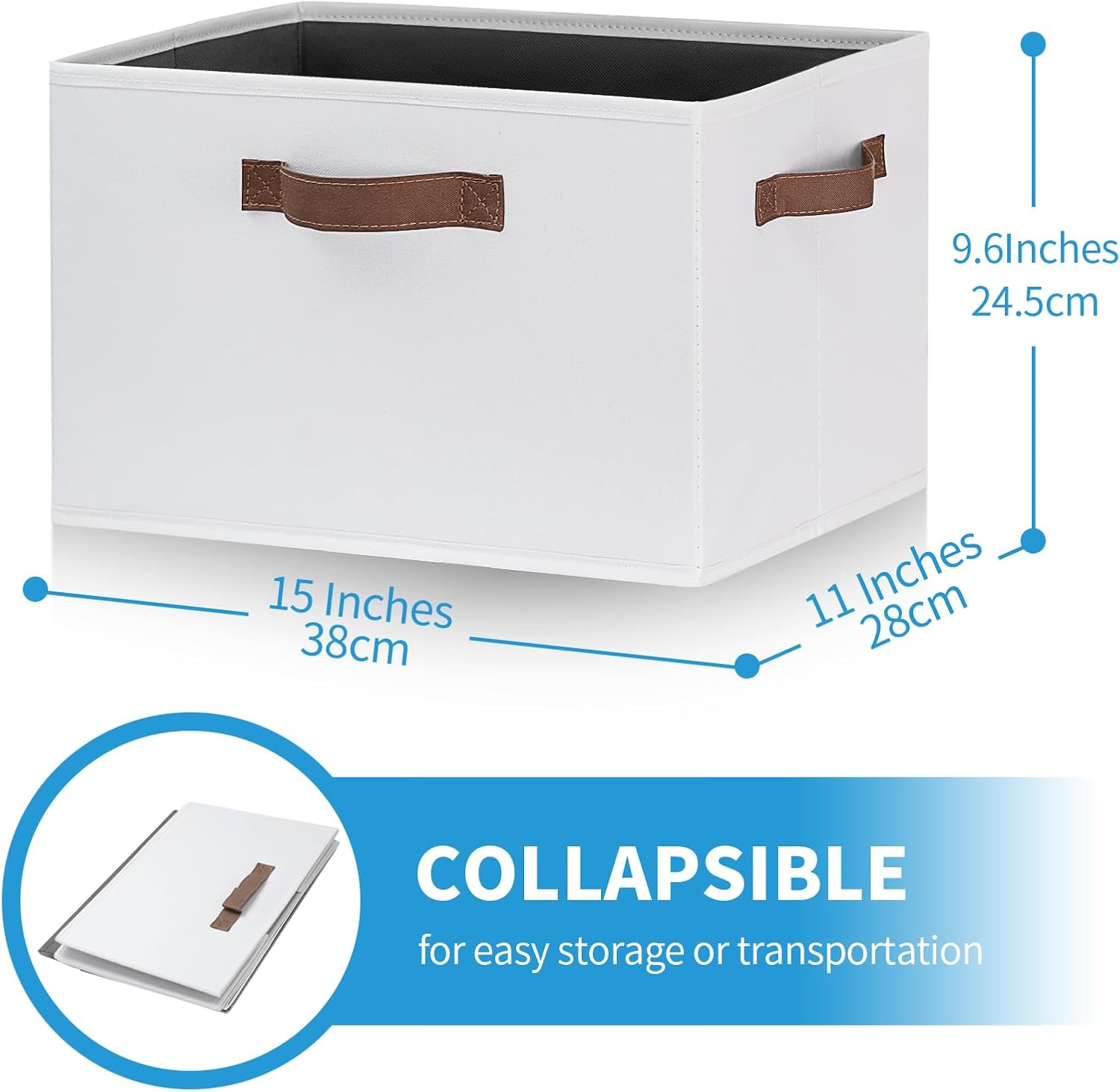 GhvyenntteS 6 Pack Large Fabric Storage Bins with Handles, 15x11x9.6 Inch Storage Baskets for Shelves, Foldable Closet Storage Bins for Shelves, Closet Organizers and Storage Boxes, White