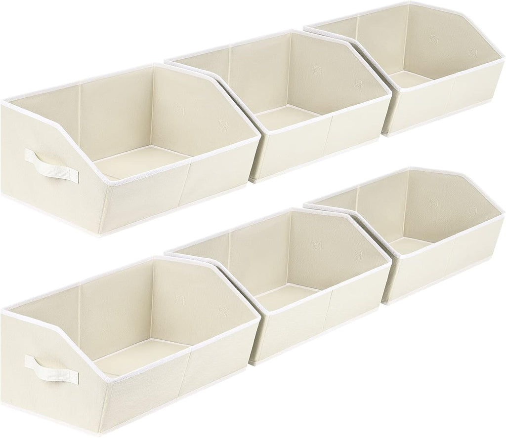 Organizer Bins Cube Storage - Trapezoid Storage Bin 6 Pack, Fabric Baskets for Organizing, Large Storage Basket for Shelves, Closet Organizers for Toys, Clothes, Towels (Beige)