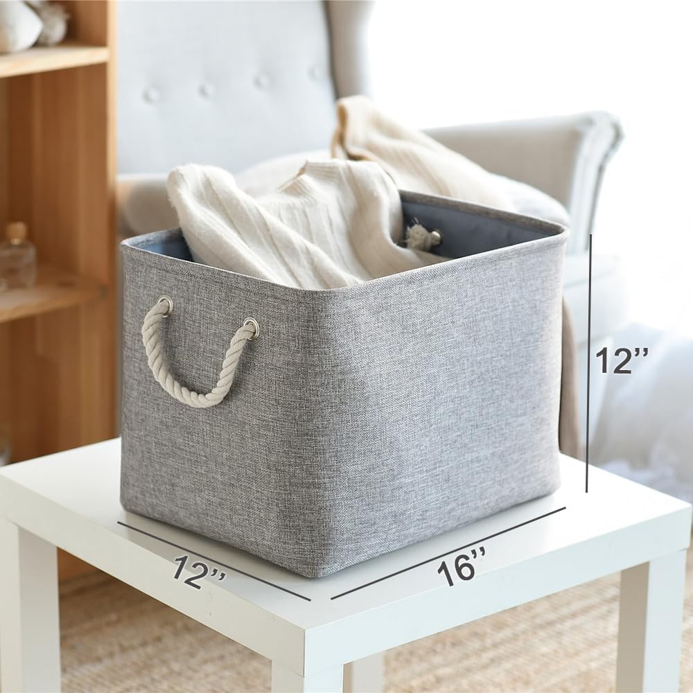 TheWarmHome Storage Basket for Organizing - 16x12x12 inch 3 Pack Fabric Storage Cubes, Cube Storage Bin for Shelves Closet Organizer Cloth Gift Toy (Grey)