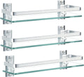 AIJALY 3 Pack Bathroom Glass Shelf,Aluminum Tempered Glass 0.34in Extra Thick Rectangular 1 Tier Storage Organizer Wall Mount,Silver 15.7in