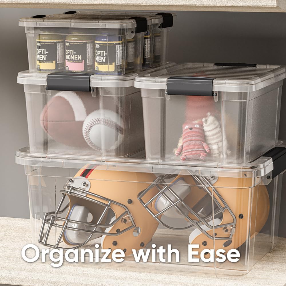 Superio Storage Bins with Lids, Clear Plastic Containers for Organizing, Stackable Totes, BPA Free, Odor Free, Organizer Boxes for Home, and Dorm (8 Pack, 36 Qt)