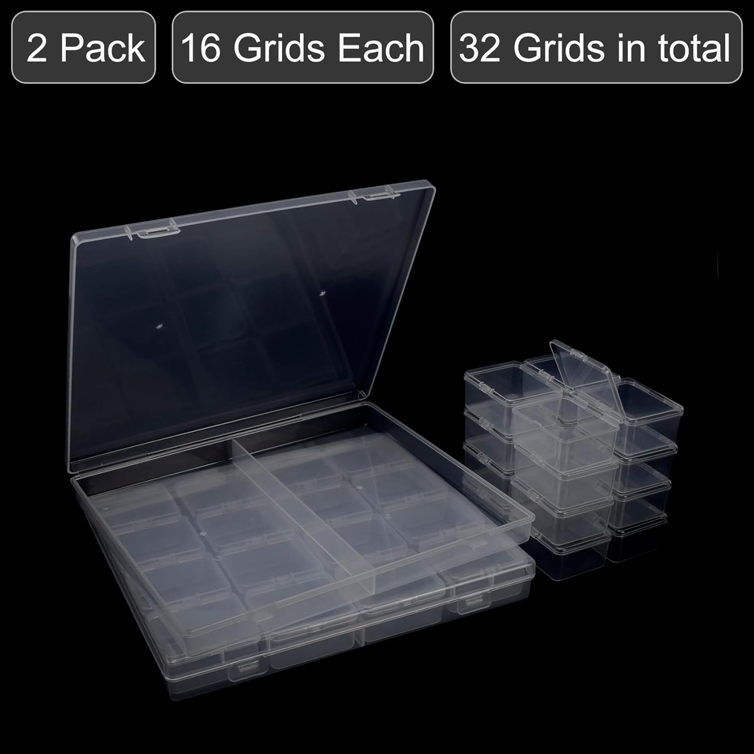 ZIIYAN Bead Storage Containers - 32 Clear Plastic Bead Organizer Boxes with Hinged Lid, Craft Organizers and Storage for Diamond Painting Art, Small Parts, Jewelry Charms