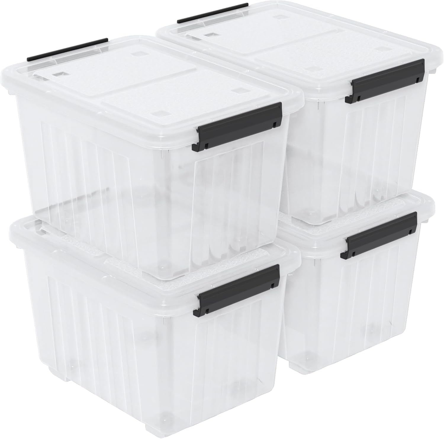 Obstnny 50 L Clear Plastic Storage Bins with Wheels, Large Lidded Organizer Boxes, 4 Pack