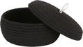 Sea Team Round Cotton Rope Storage Basket with Lid, Decorative Woven Storage Bin, Pot, Caddy, Organizer, Container for Snacks, Towels, Plants, 10 x 4.5 Inches (Small, Shallow, Black)