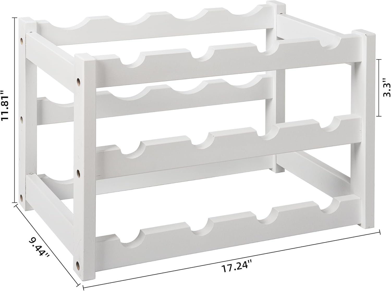 VASMIA Bamboo Wine Rack, Sturdy and Durable Wine Storage Cabinet Shelf, Wine Racks Countertop for Pantry,Kitchen,3-Tier 12 Bottles Wine Rack White