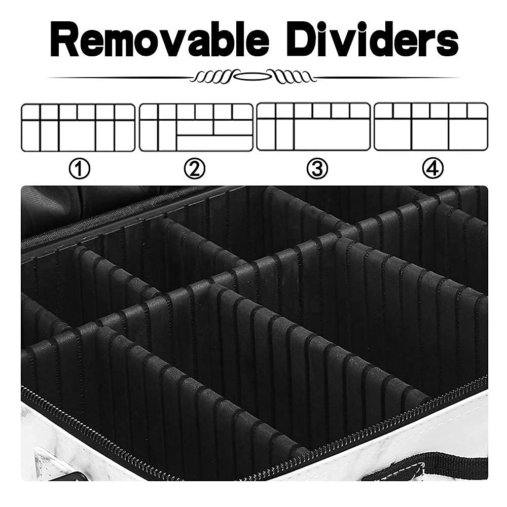 gzcz Large Capacity Travel Makeup Case Organizer,Professional Cosmetic Bags for Women,Waterproof PU Leather Makeup Bag with Adjustable Dividers and Shoulder Strap for Brushes and Jewelry