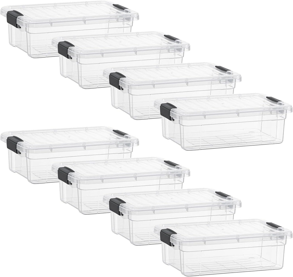 Superio Storage Bins with Lids- 8 Pack, 4.5 Qt Clear Boxes for Organizing, Stackable Plastic Containers- BPA Free, Non-Toxic, Odor Free, Organizer for Home, Office, Dorm