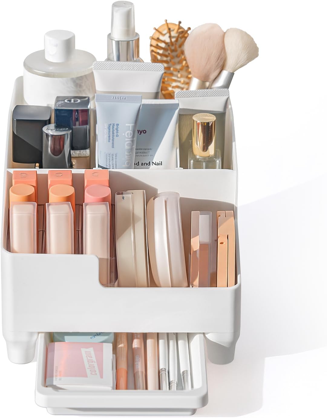 carrotez Make up Vanity Organizer Countertop Skincare Cosmetic, Accessories Organizers Customizable Compartments - White