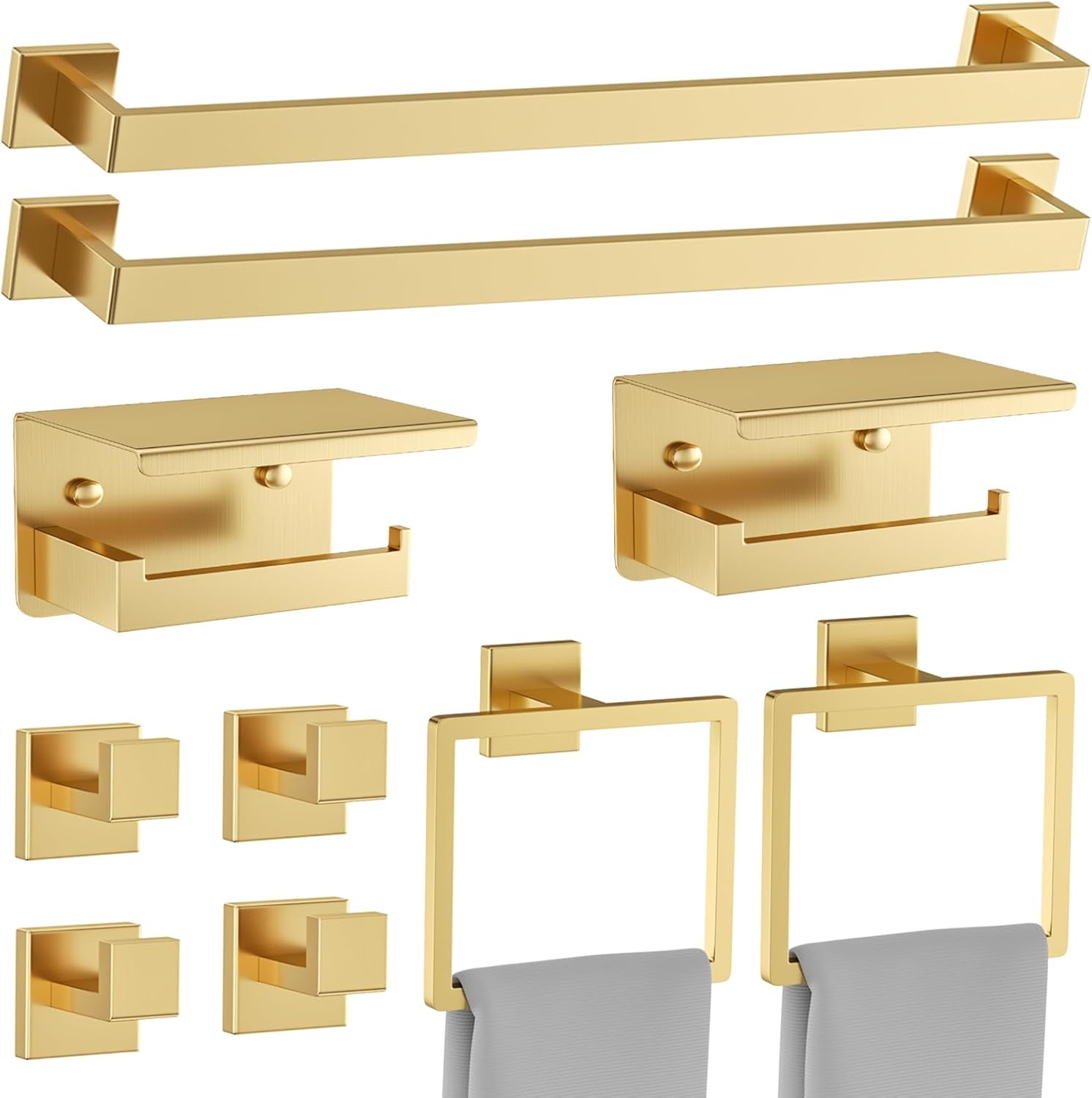 10 Pieces Brushed Gold Towel Bar Set Bathroom Hardware Accessories Set Upgraded Toilet Paper Holder Towel Holder/Racks Set for Bathroom Stainless Steel Wall Mounted 23.6in